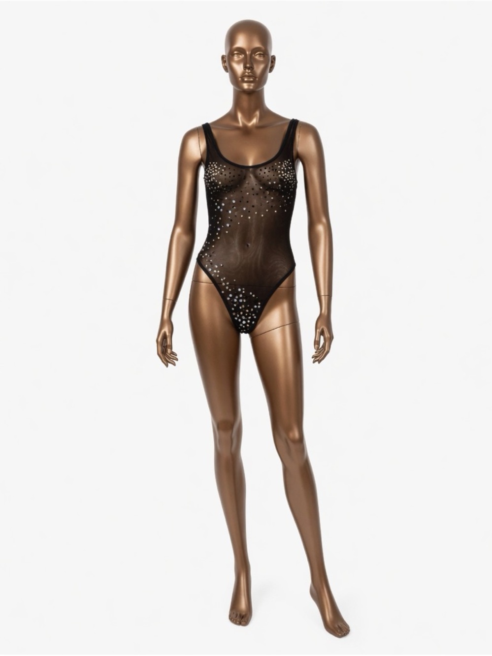 Source Unknown Black Sheer Mesh Rhinestone Bodysuit